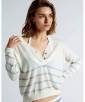 Pullover de tricot con rayas a contraste color crudo