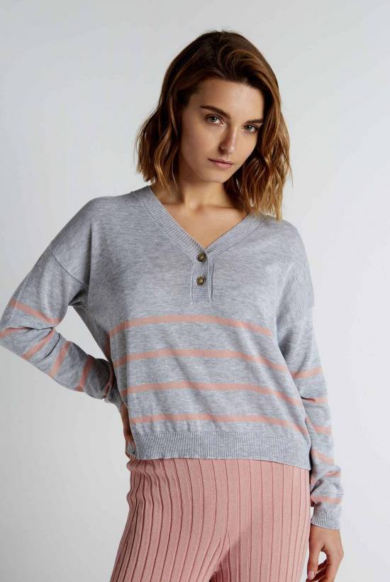 Pullover de tricot con rayas a contraste color vigore