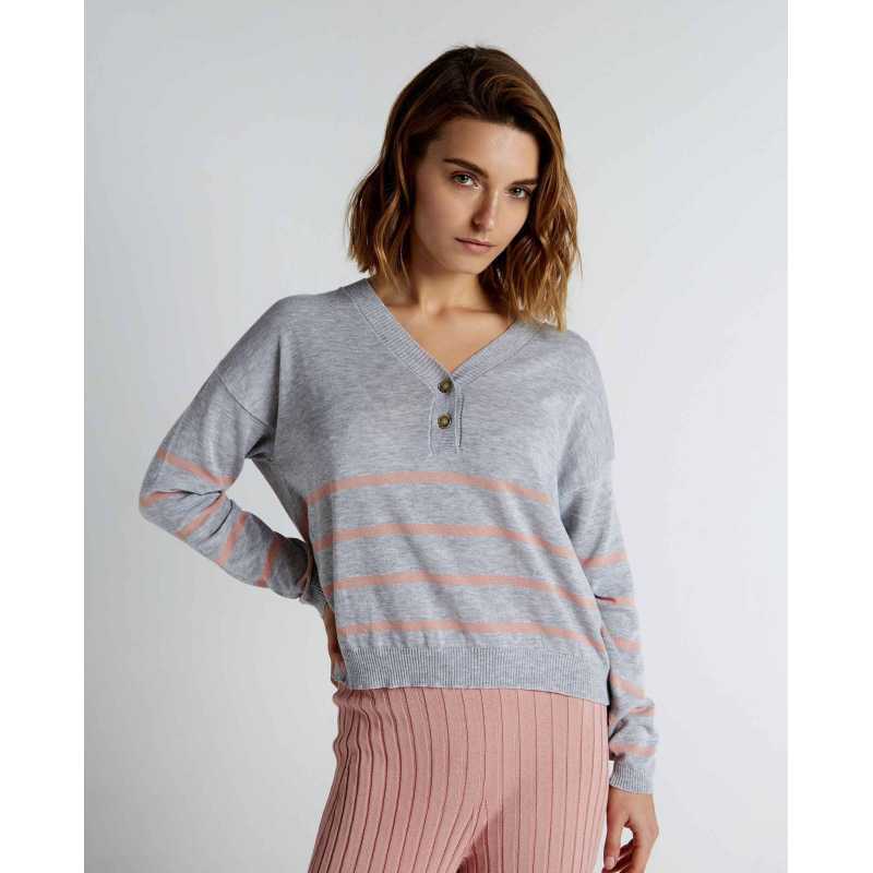 Pullover de tricot con rayas a contraste color vigore