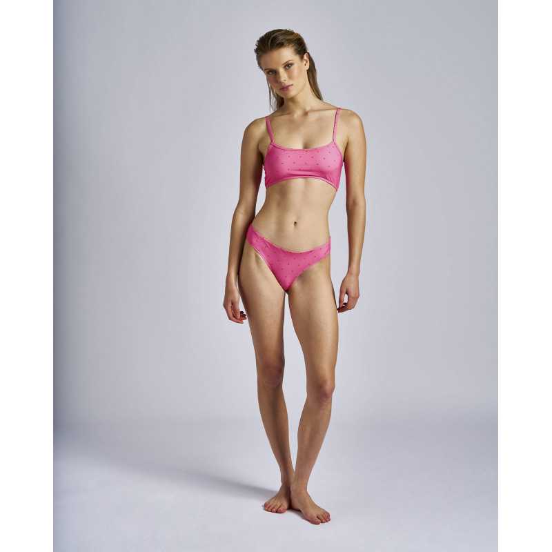 Bikini top con teijdo estampado de topos color fucsia