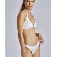 Bikini long con tejido estampado de topos color crudo