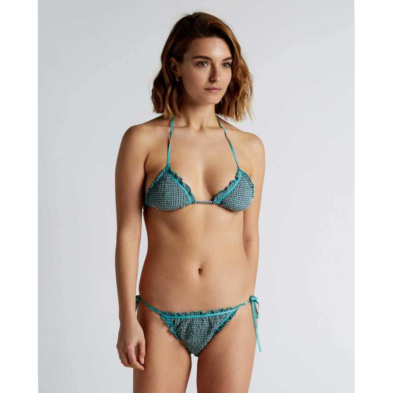 Bikini cortina atado al cuello y braga lazos color verde agua