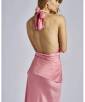Top halter de seda drapeado color rosa