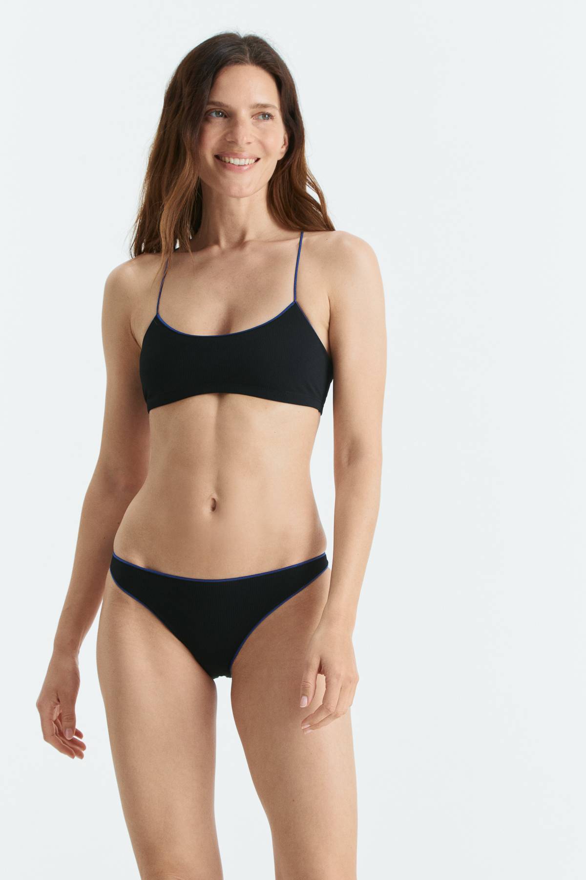 Black Compact Ribbed Bandeau Bikini