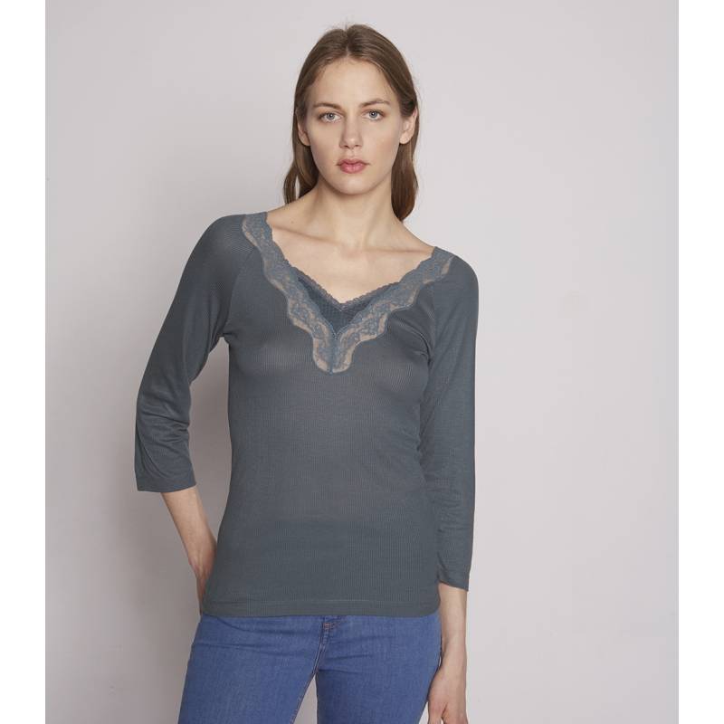 Silk Ribbed V-neck T-shirt