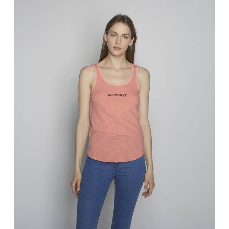 Slub Knit Printed Sleeveless T-shirt