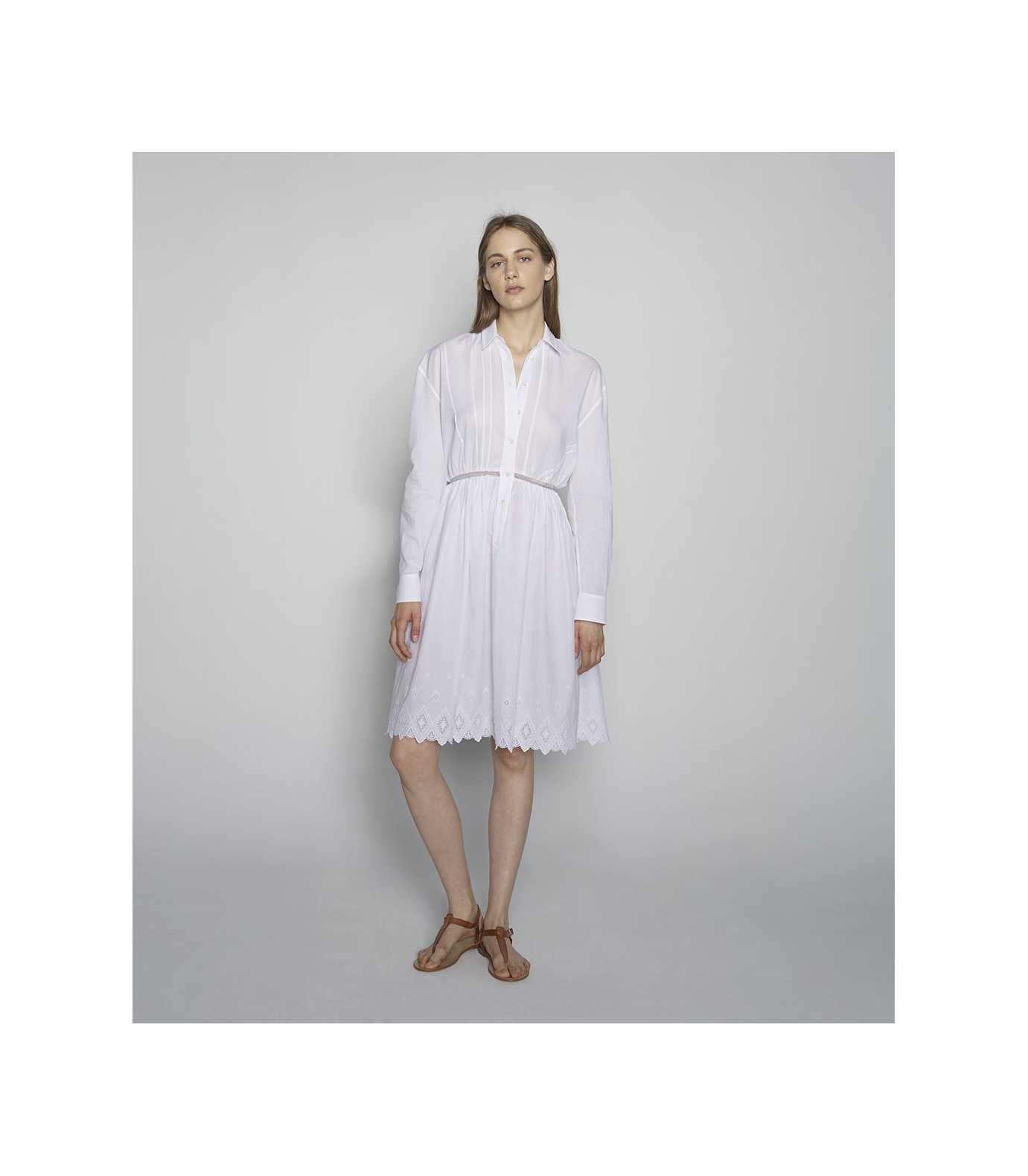 TCN Vestido Camisero Blanco Bordado 