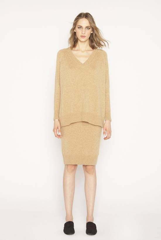 Camel hair and tricot skirt